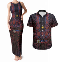 Filipino Barong Tagalog Inspired Personalised Couples Matching Tank Maxi Dress and Hawaiian Shirt Mabuhay Philippines Festival Polynesian Pattern LT14 Black - Polynesian Pride