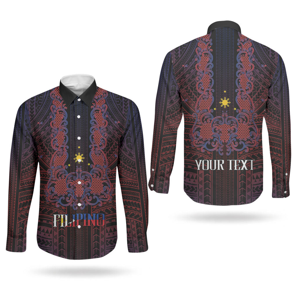 Filipino Barong Tagalog Inspired Personalised Couples Matching Tank Maxi Dress and Long Sleeve Button Shirt Mabuhay Philippines Festival Polynesian Pattern LT14 - Polynesian Pride