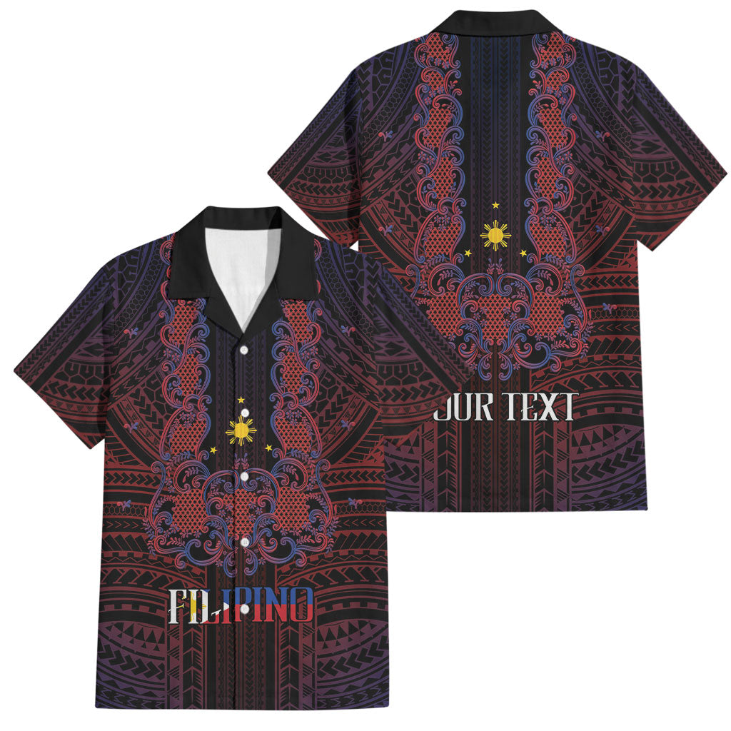 Filipino Barong Tagalog Inspired Personalised Family Matching Puletasi and Hawaiian Shirt Mabuhay Philippines Festival Polynesian Pattern LT14 Dad's Shirt - Short Sleeve Black - Polynesian Pride
