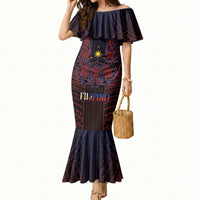Filipino Barong Tagalog Inspired Personalised Mermaid Dress Mabuhay Philippines Festival Polynesian Pattern LT14 Women Black - Polynesian Pride