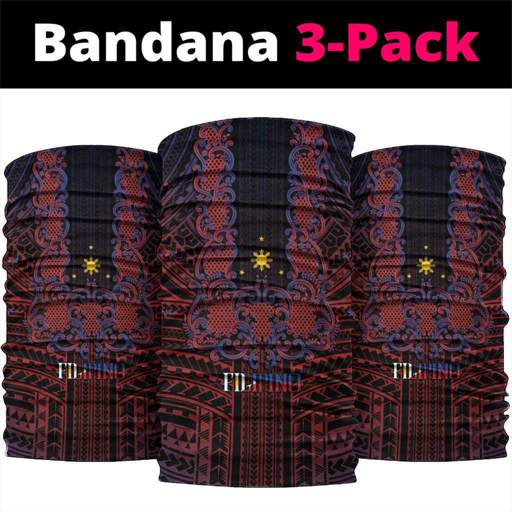 Filipino Barong Tagalog Inspired Neck Gaiter Mabuhay Philippines Festival Polynesian Pattern LT14 package One Size: 25*50cm Black - Polynesian Pride