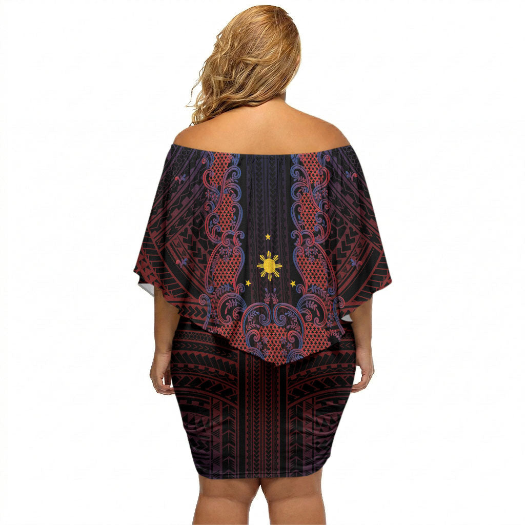 Filipino Barong Tagalog Inspired Personalised Off Shoulder Short Dress Mabuhay Philippines Festival Polynesian Pattern LT14 - Polynesian Pride