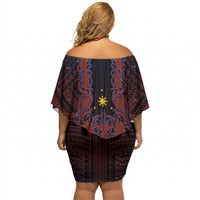 Filipino Barong Tagalog Inspired Personalised Off Shoulder Short Dress Mabuhay Philippines Festival Polynesian Pattern LT14 - Polynesian Pride