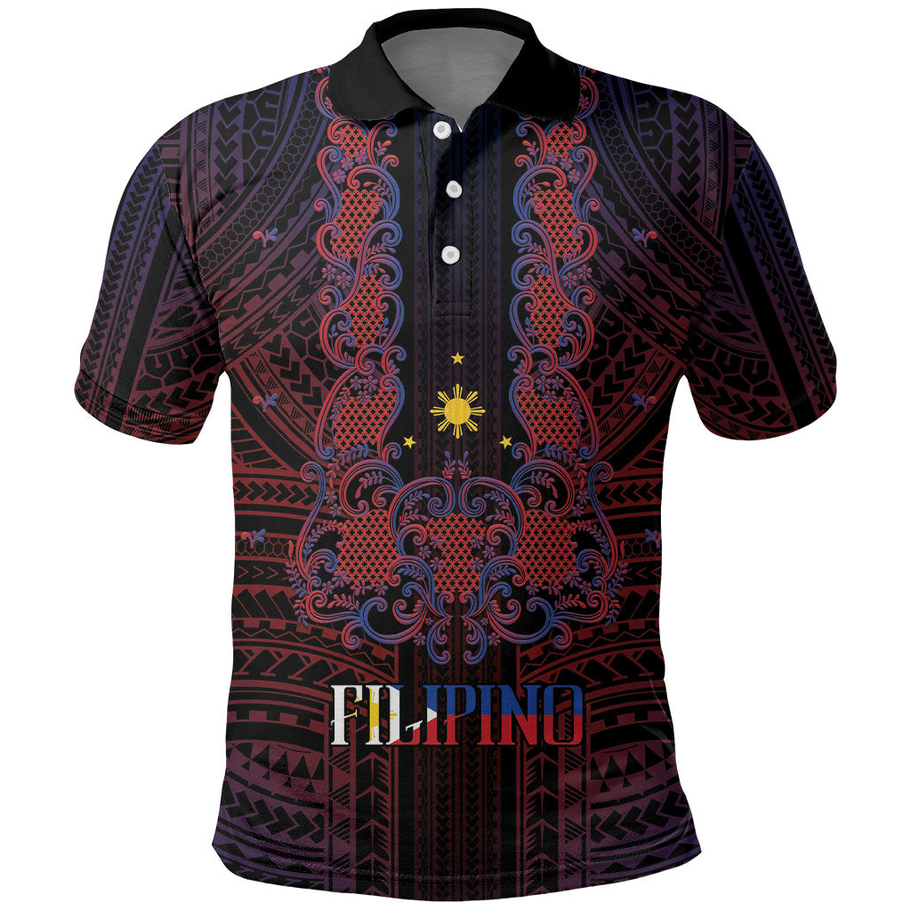 Filipino Barong Tagalog Inspired Personalised Polo Shirt Mabuhay Philippines Festival Polynesian Pattern LT14 Black - Polynesian Pride