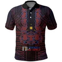 Filipino Barong Tagalog Inspired Personalised Polo Shirt Mabuhay Philippines Festival Polynesian Pattern LT14 Black - Polynesian Pride