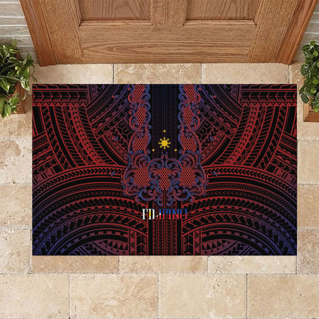 Filipino Barong Tagalog Inspired Rubber Doormat Mabuhay Philippines Festival Polynesian Pattern LT14 Black - Polynesian Pride