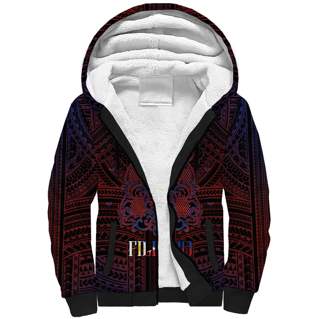 Filipino Barong Tagalog Inspired Personalised Sherpa Hoodie Mabuhay Philippines Festival Polynesian Pattern LT14 Unisex Black - Polynesian Pride