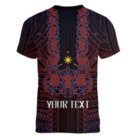 Filipino Barong Tagalog Inspired Personalised Women V-Neck T-Shirt Mabuhay Philippines Festival Polynesian Pattern LT14 - Polynesian Pride