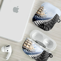 Personalised New Zealand Pakeha AirPods Case Kiwi Silver Fern and Sailing Ship Compass LT14 - Polynesian Pride