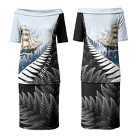 Personalised New Zealand Pakeha Couples Matching Puletasi and Hawaiian Shirt Kiwi Silver Fern and Sailing Ship Compass LT14 - Polynesian Pride