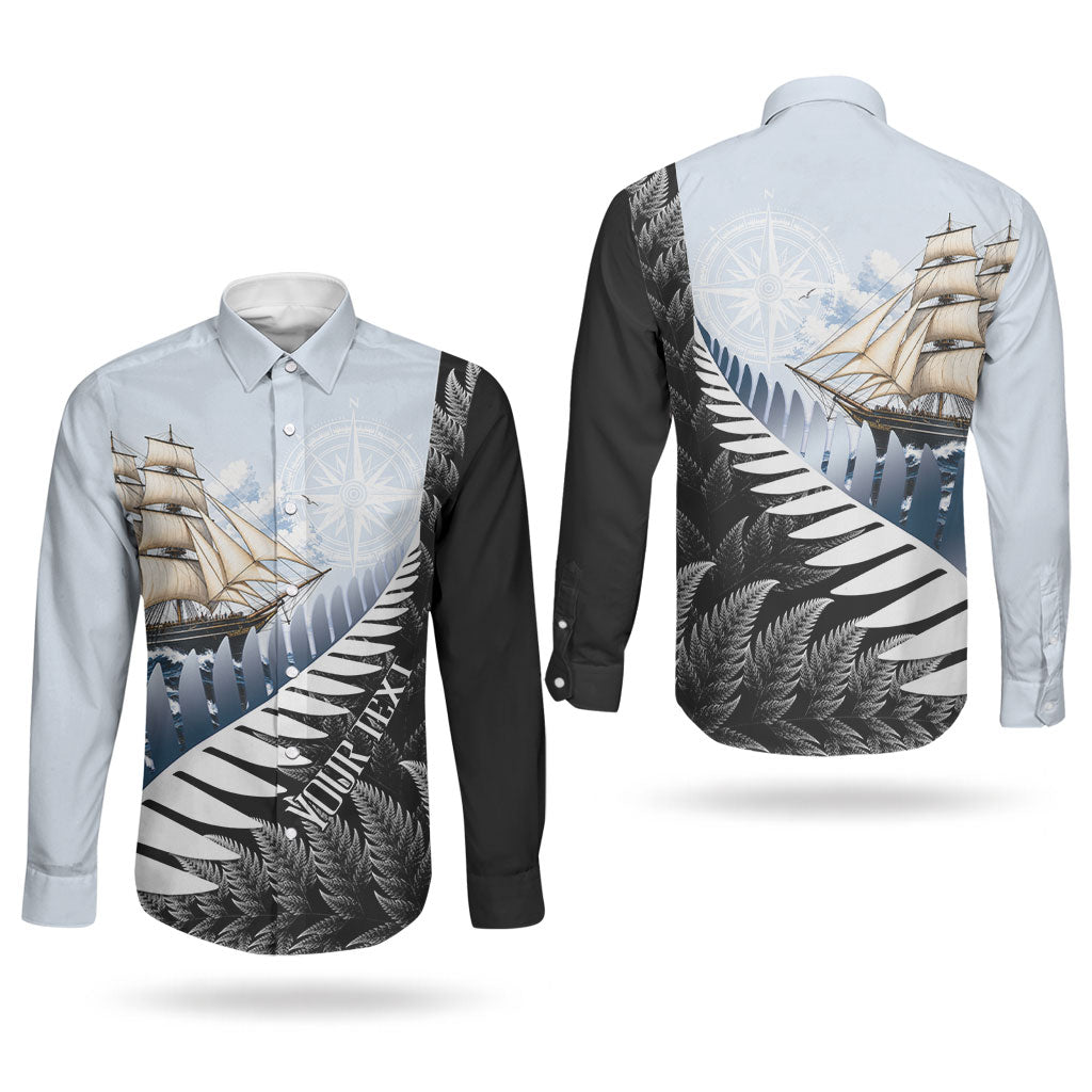 Personalised New Zealand Pakeha Couples Matching Summer Maxi Dress and Long Sleeve Button Shirt Kiwi Silver Fern and Sailing Ship Compass LT14 - Polynesian Pride