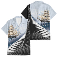 Personalised New Zealand Pakeha Family Matching Summer Maxi Dress and Hawaiian Shirt Kiwi Silver Fern and Sailing Ship Compass LT14 Dad's Shirt - Short Sleeve Blue - Polynesian Pride