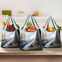 Personalised New Zealand Pakeha Grocery Bag Kiwi Silver Fern and Sailing Ship Compass LT14 3-pack One Size Blue - Polynesian Pride