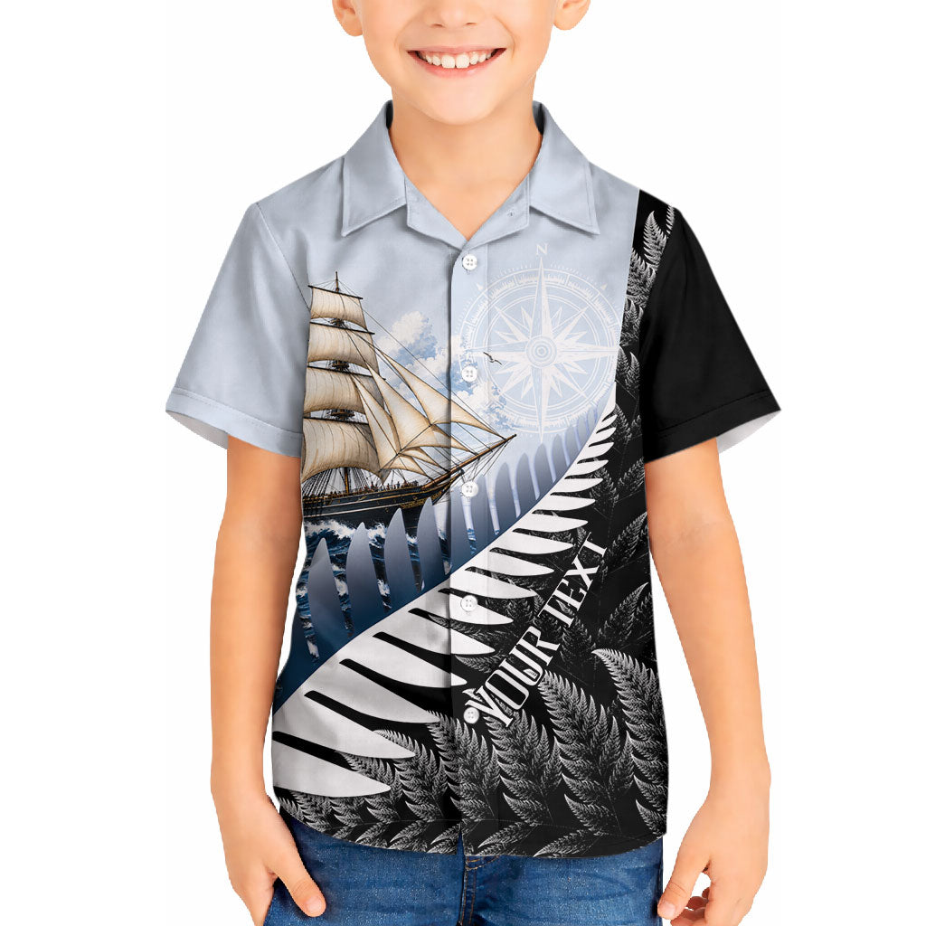 Personalised New Zealand Pakeha Hawaiian Shirt Kiwi Silver Fern and Sailing Ship Compass LT14 - Polynesian Pride