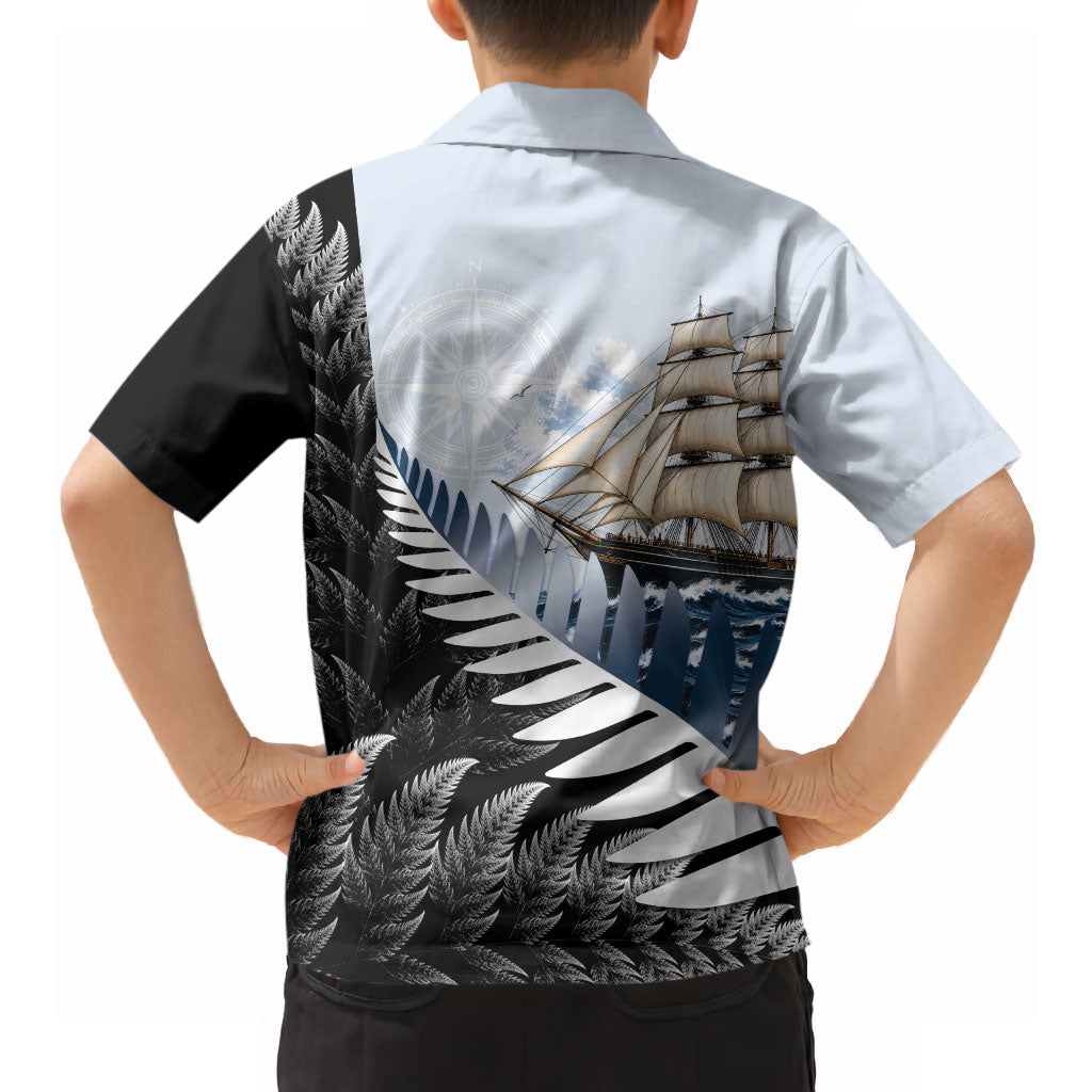 Personalised New Zealand Pakeha Hawaiian Shirt Kiwi Silver Fern and Sailing Ship Compass LT14 - Polynesian Pride