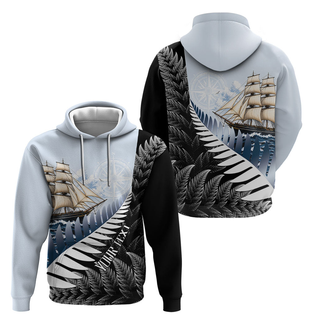 Personalised New Zealand Pakeha Hoodie Kiwi Silver Fern and Sailing Ship Compass LT14 - Polynesian Pride