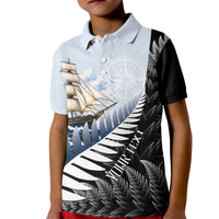 Personalised New Zealand Pakeha Kid Polo Shirt Kiwi Silver Fern and Sailing Ship Compass LT14 Kid Blue - Polynesian Pride
