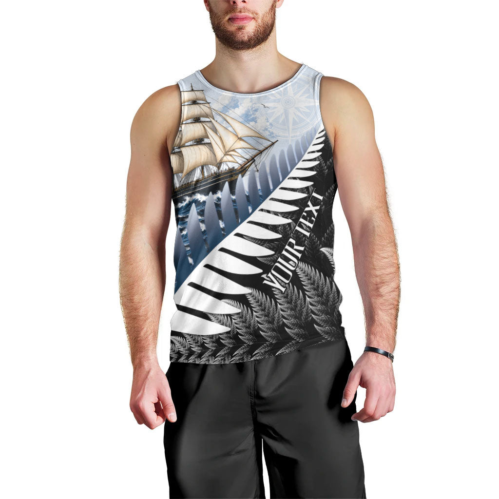 Personalised New Zealand Pakeha Men Tank Top Kiwi Silver Fern and Sailing Ship Compass LT14 - Polynesian Pride