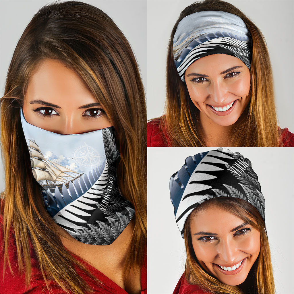 Personalised New Zealand Pakeha Neck Gaiter Kiwi Silver Fern and Sailing Ship Compass LT14 - Polynesian Pride