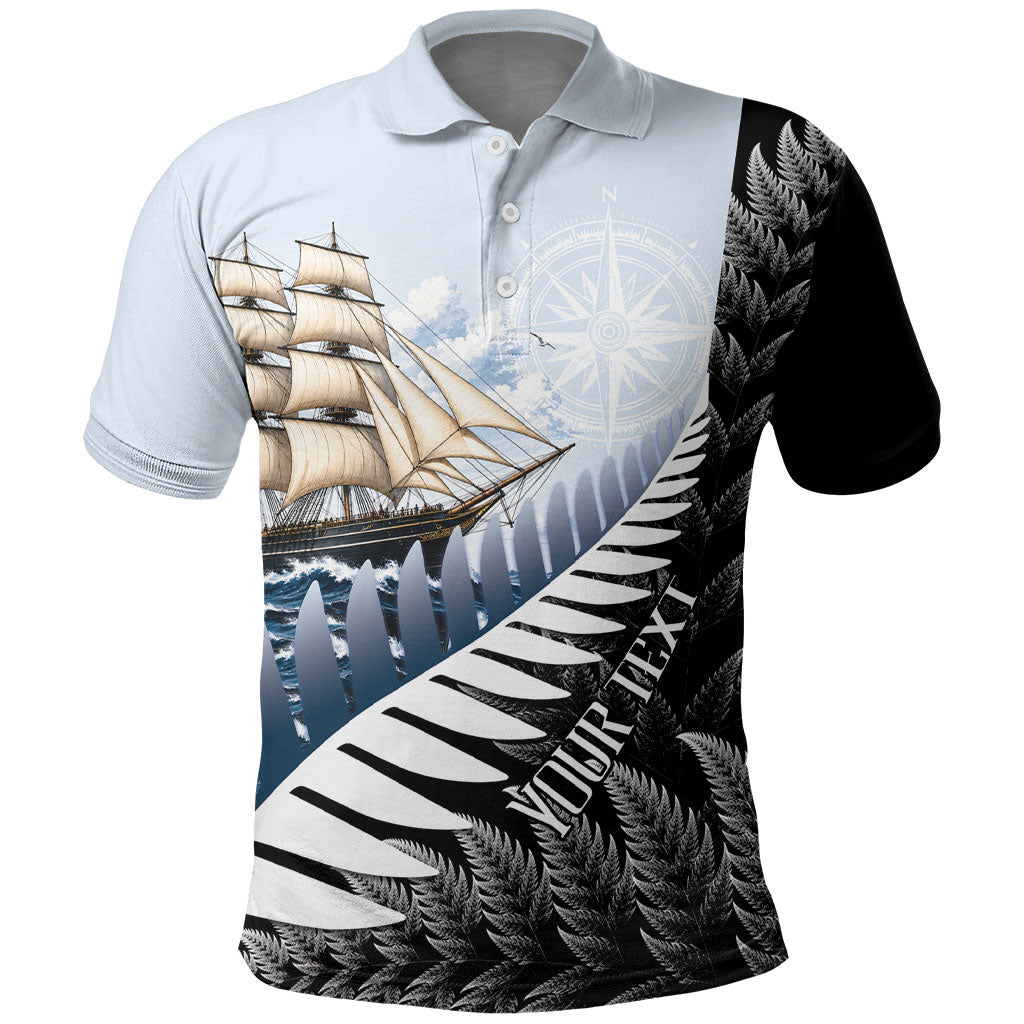 Personalised New Zealand Pakeha Polo Shirt Kiwi Silver Fern and Sailing Ship Compass LT14 Blue - Polynesian Pride