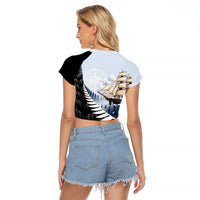 Personalised New Zealand Pakeha Raglan Cropped T Shirt Kiwi Silver Fern and Sailing Ship Compass LT14 - Polynesian Pride