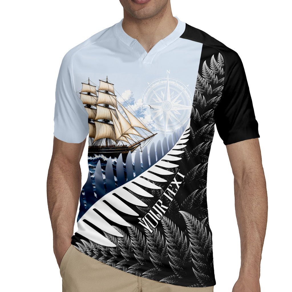 Personalised New Zealand Pakeha Rugby Jersey Kiwi Silver Fern and Sailing Ship Compass LT14 - Polynesian Pride