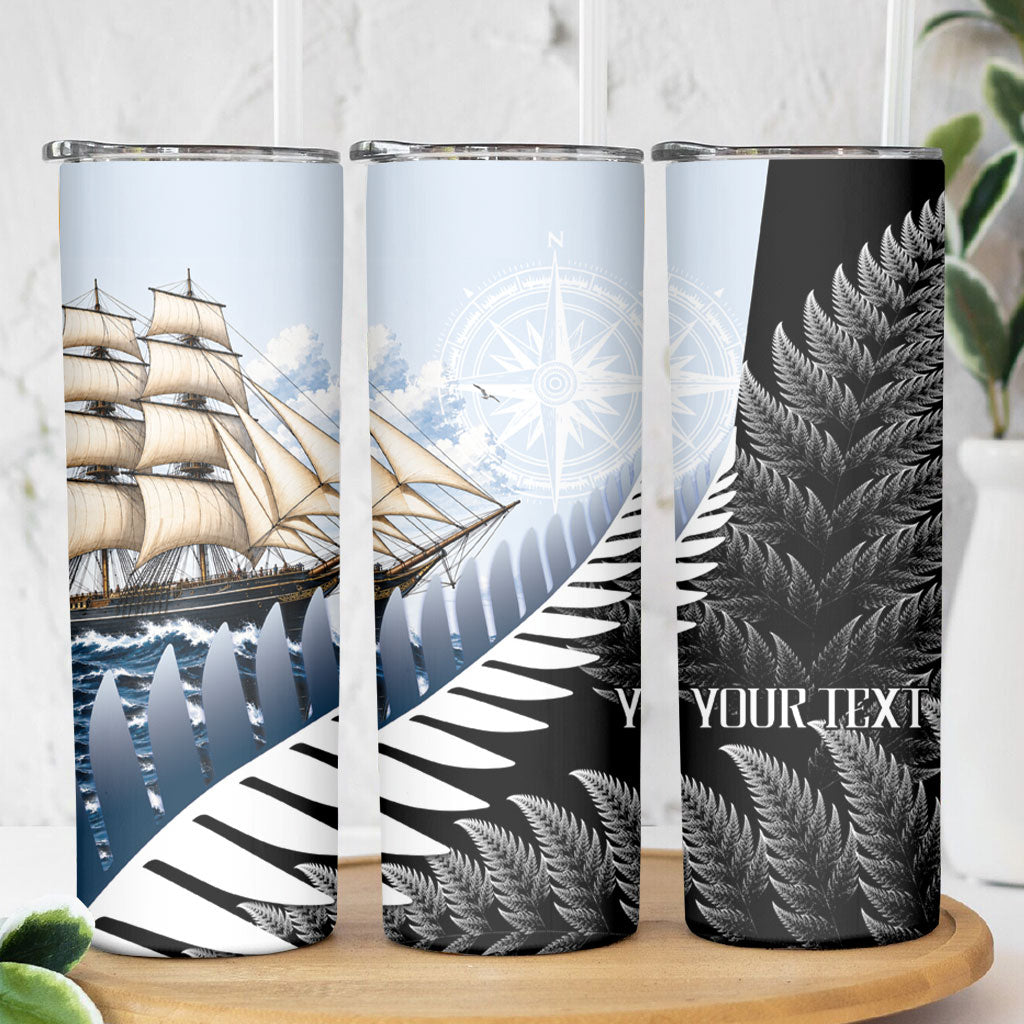 Personalised New Zealand Pakeha Skinny Tumbler Kiwi Silver Fern and Sailing Ship Compass LT14 - Polynesian Pride