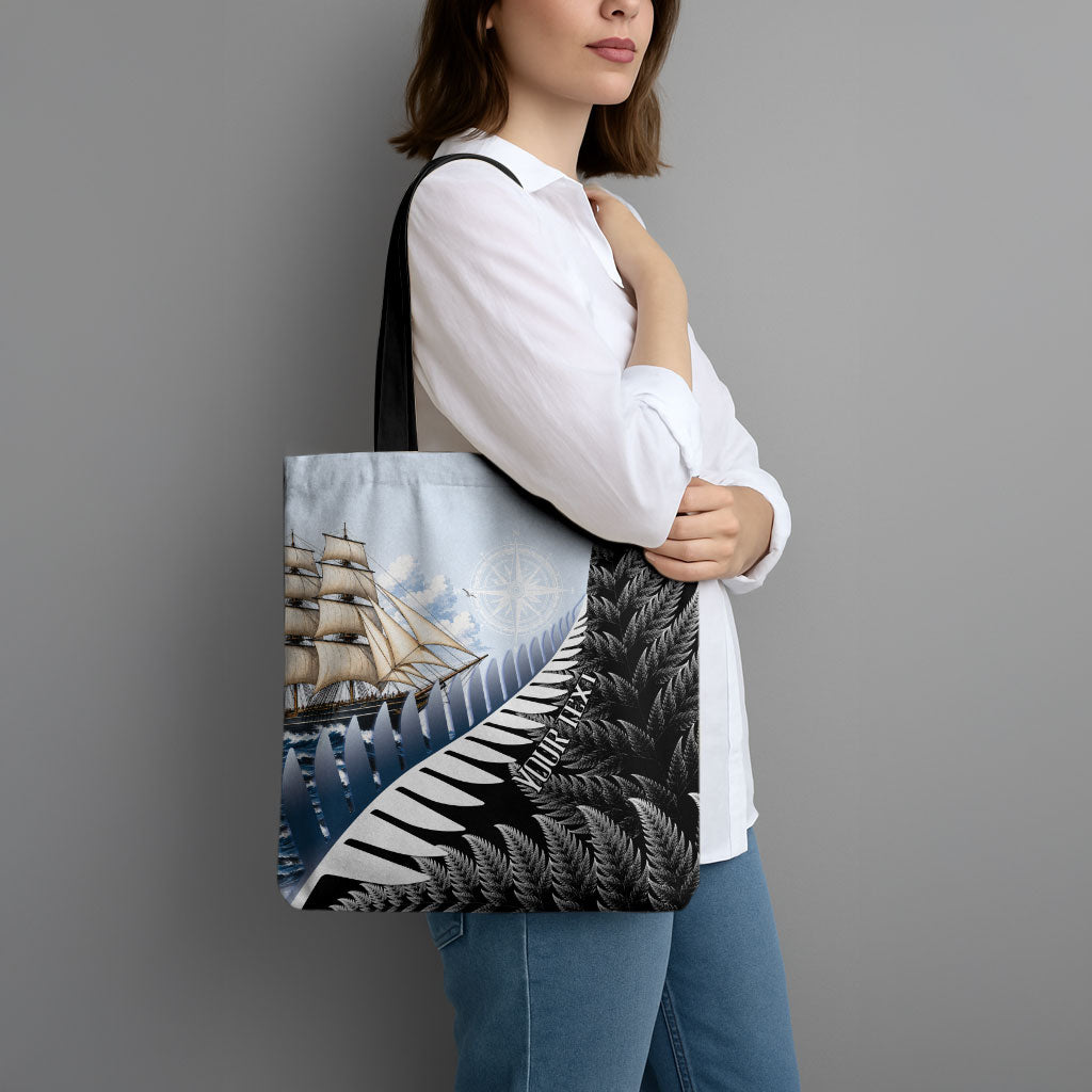 Personalised New Zealand Pakeha Tote Bag Kiwi Silver Fern and Sailing Ship Compass LT14 - Polynesian Pride