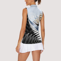 Personalised New Zealand Pakeha Women Sleeveless Polo Shirt Kiwi Silver Fern and Sailing Ship Compass LT14 - Polynesian Pride