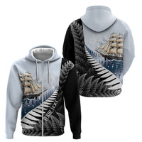 Personalised New Zealand Pakeha Zip Hoodie Kiwi Silver Fern and Sailing Ship Compass LT14 - Polynesian Pride