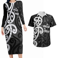 Lil Pakeha Lil Maori New Zealand Couples Matching Long Sleeve Bodycon Dress and Hawaiian Shirt Kiwi Proud Mangopare Pattern LT14 Black - Polynesian Pride