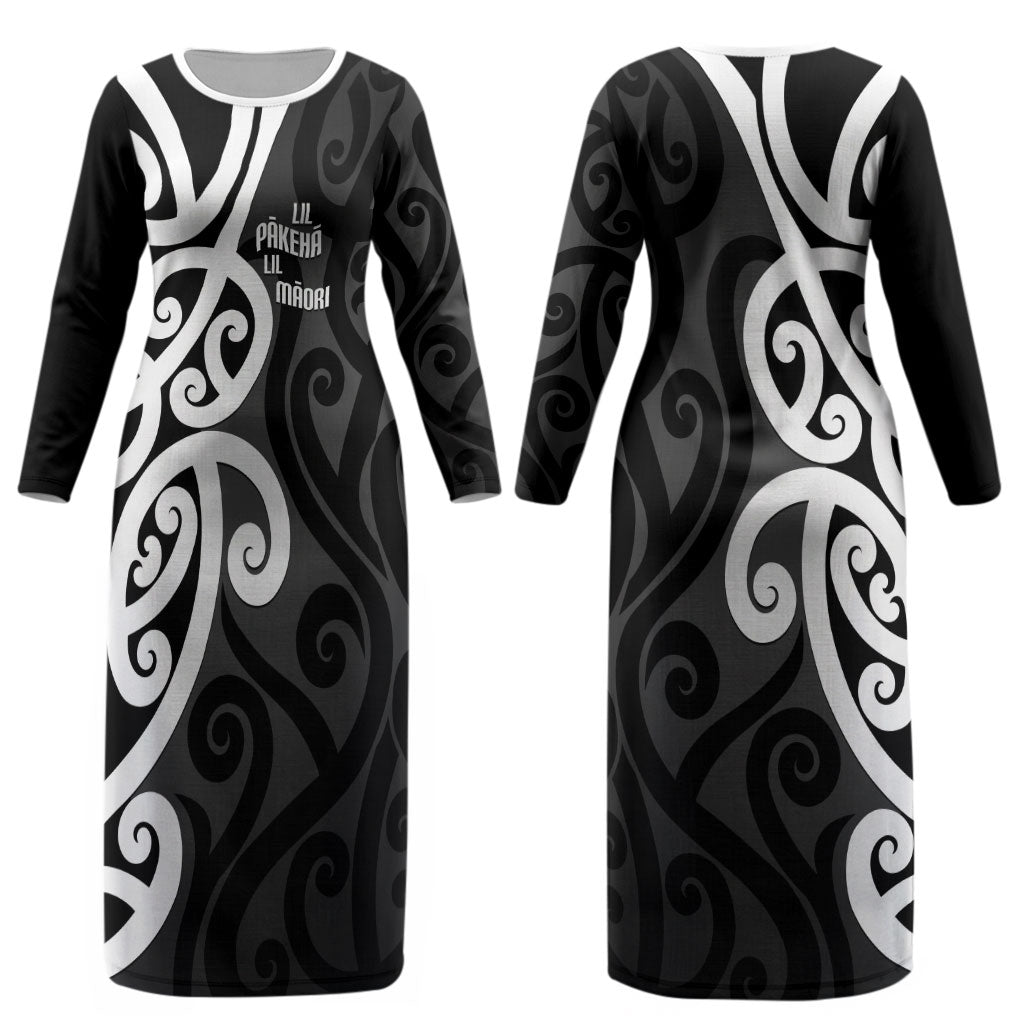 Lil Pakeha Lil Maori New Zealand Couples Matching Long Sleeve Bodycon Dress and Hawaiian Shirt Kiwi Proud Mangopare Pattern LT14 - Polynesian Pride