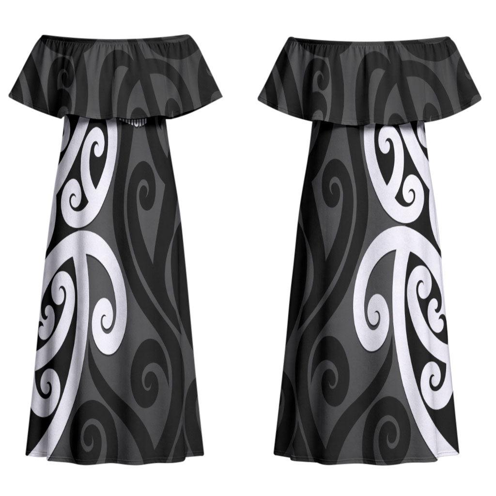 Lil Pakeha Lil Maori New Zealand Couples Matching Off Shoulder Maxi Dress and Hawaiian Shirt Kiwi Proud Mangopare Pattern LT14 - Polynesian Pride