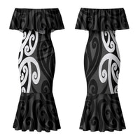 Lil Pakeha Lil Maori New Zealand Family Matching Mermaid Dress and Hawaiian Shirt Kiwi Proud Mangopare Pattern LT14 Mom's Dress Black - Polynesian Pride