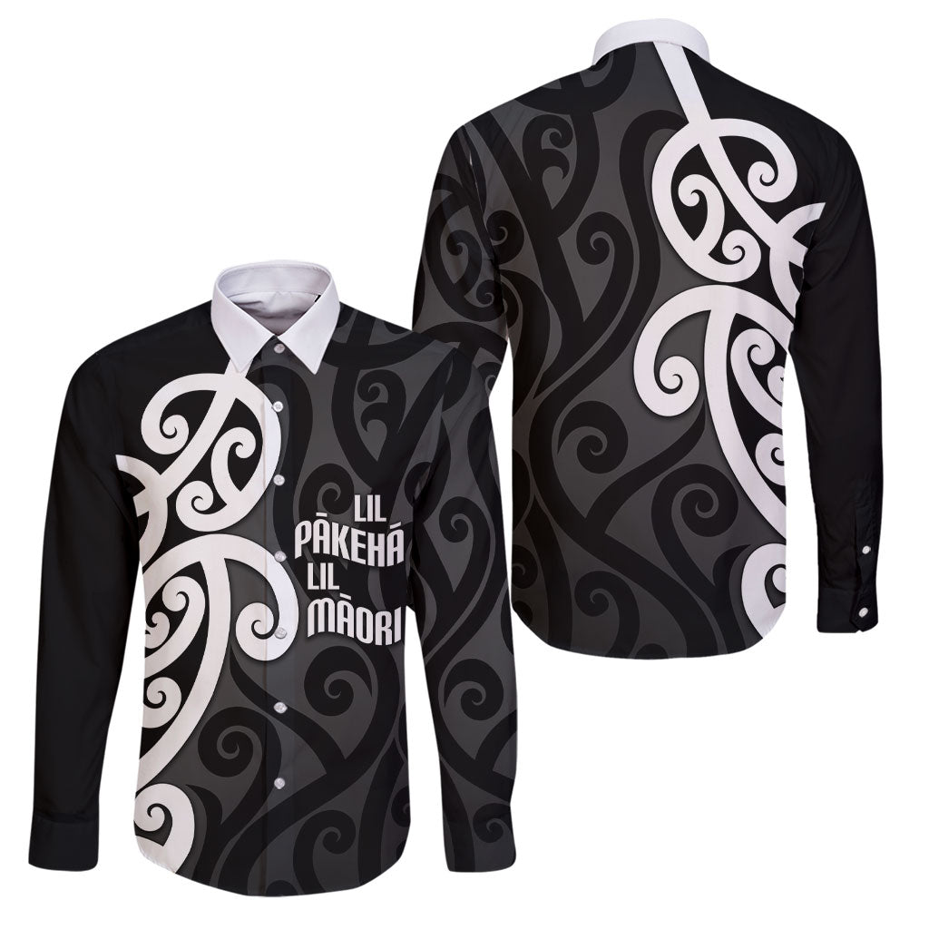 Lil Pakeha Lil Maori New Zealand Family Matching Mermaid Dress and Hawaiian Shirt Kiwi Proud Mangopare Pattern LT14 Dad's Shirt - Long Sleeve Black - Polynesian Pride