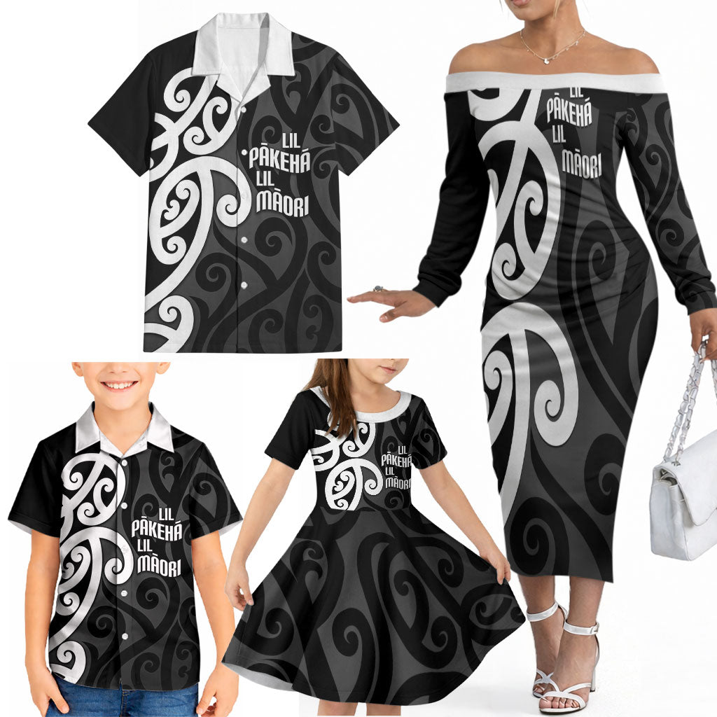 Lil Pakeha Lil Maori New Zealand Family Matching Off The Shoulder Long Sleeve Dress and Hawaiian Shirt Kiwi Proud Mangopare Pattern LT14 - Polynesian Pride