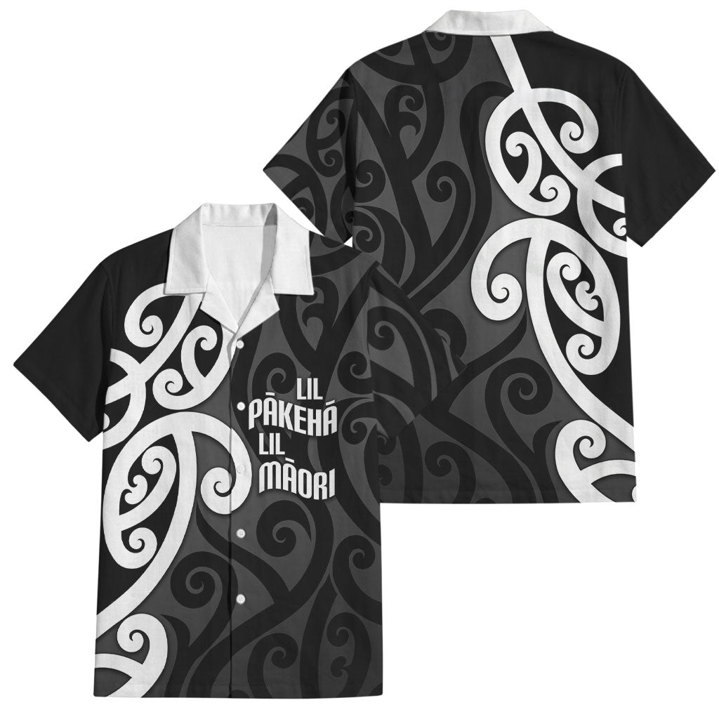 Lil Pakeha Lil Maori New Zealand Family Matching Off The Shoulder Long Sleeve Dress and Hawaiian Shirt Kiwi Proud Mangopare Pattern LT14 Dad's Shirt - Short Sleeve Black - Polynesian Pride