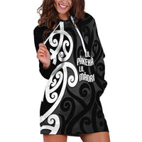 Lil Pakeha Lil Maori New Zealand Hoodie Dress Kiwi Proud Mangopare Pattern LT14 Black - Polynesian Pride