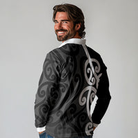 Lil Pakeha Lil Maori New Zealand Long Sleeve Polo Shirt Kiwi Proud Mangopare Pattern LT14 - Polynesian Pride