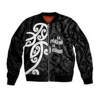 Lil Pakeha Lil Maori New Zealand Sleeve Zip Bomber Jacket Kiwi Proud Mangopare Pattern LT14 Unisex Black - Polynesian Pride