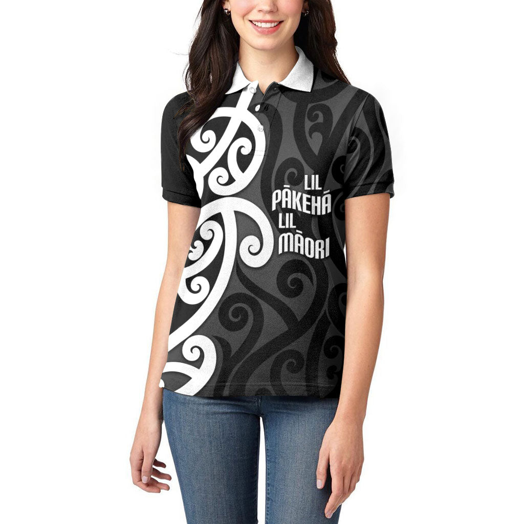 Lil Pakeha Lil Maori New Zealand Women Polo Shirt Kiwi Proud Mangopare Pattern LT14 - Polynesian Pride