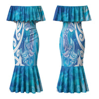 Hammerhead Shark Tattoo New Zealand Couples Matching Mermaid Dress and Hawaiian Shirt Maori Galaxy Mangopare Pattern LT14 - Polynesian Pride