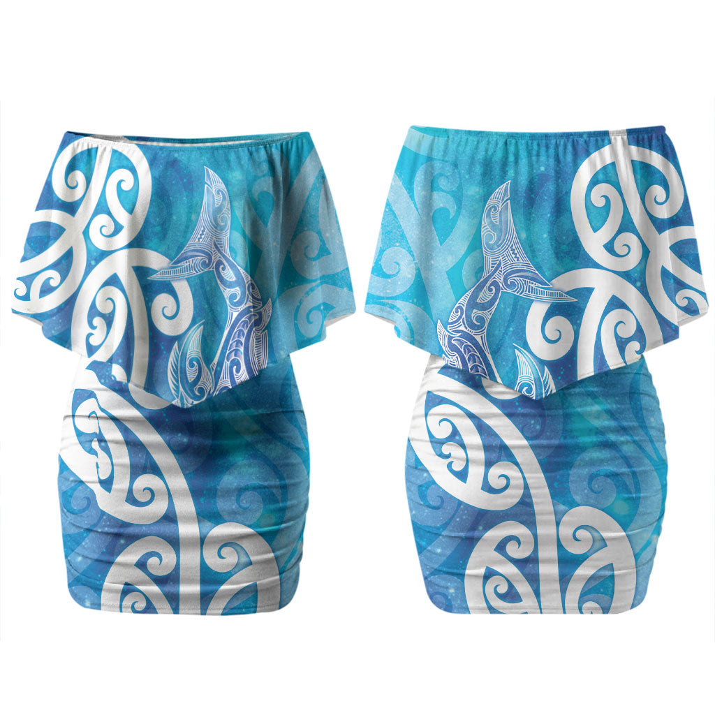 Hammerhead Shark Tattoo New Zealand Couples Matching Off Shoulder Short Dress and Hawaiian Shirt Maori Galaxy Mangopare Pattern LT14 - Polynesian Pride