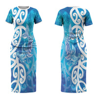 Hammerhead Shark Tattoo New Zealand Couples Matching Short Sleeve Bodycon Dress and Hawaiian Shirt Maori Galaxy Mangopare Pattern LT14 - Polynesian Pride