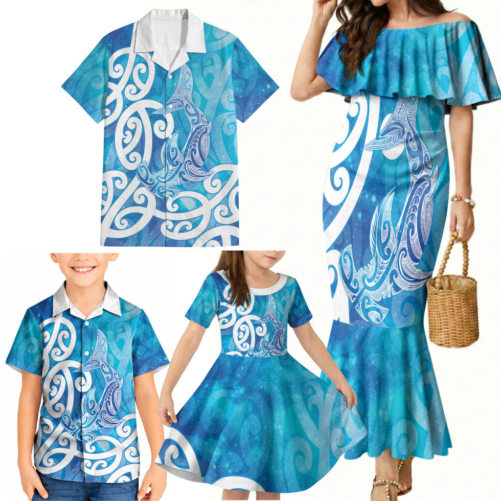 Hammerhead Shark Tattoo New Zealand Family Matching Mermaid Dress and Hawaiian Shirt Maori Galaxy Mangopare Pattern LT14 - Polynesian Pride