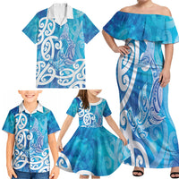 Hammerhead Shark Tattoo New Zealand Family Matching Off Shoulder Maxi Dress and Hawaiian Shirt Maori Galaxy Mangopare Pattern LT14 - Polynesian Pride