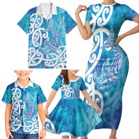 Hammerhead Shark Tattoo New Zealand Family Matching Short Sleeve Bodycon Dress and Hawaiian Shirt Maori Galaxy Mangopare Pattern LT14 - Polynesian Pride