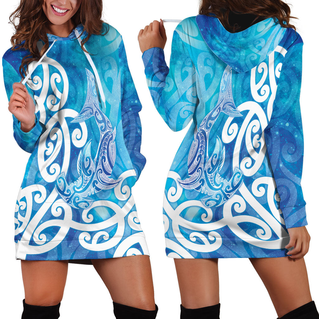 Hammerhead Shark Tattoo New Zealand Hoodie Dress Maori Galaxy Mangopare Pattern LT14 - Polynesian Pride