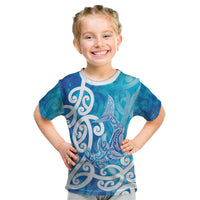 Hammerhead Shark Tattoo New Zealand Kid T Shirt Maori Galaxy Mangopare Pattern LT14 Turquoise - Polynesian Pride