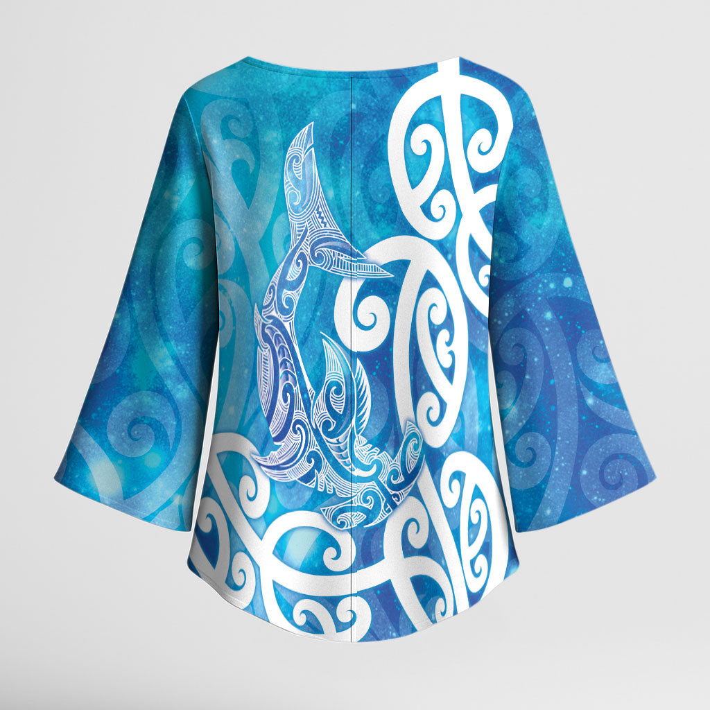 Hammerhead Shark Tattoo New Zealand Kimono Sleeve Blouse Maori Galaxy Mangopare Pattern LT14 - Polynesian Pride